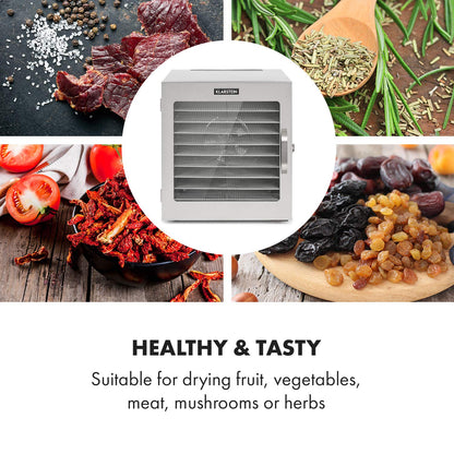 Klarstein Dörrgerät, Dörrautomat für Gemüse, Obst, Pilze & Fleisch, 1500W Edelstahl-Dörrautomat, Trockenautomat mit 16 Metallgitter, Dörrgerät mit 24H Timer & Touch-Display, Food Dehydrator